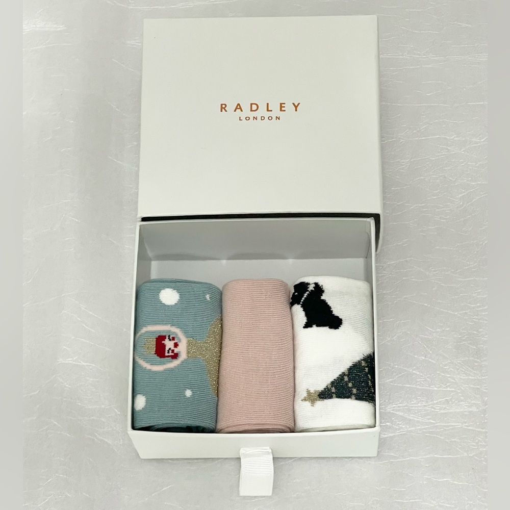 NWT RADLEY LONDON CHRISTMAS SOCKS COTTON BLEND 3-PACK SIZE 5-10